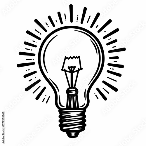 Vintage filament light bulb shining brightly on white background, illumination