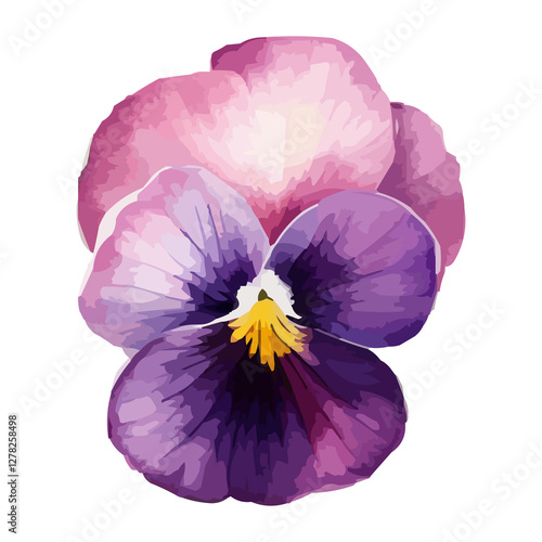 beautiful watercolor pink, purple and violet pansy.