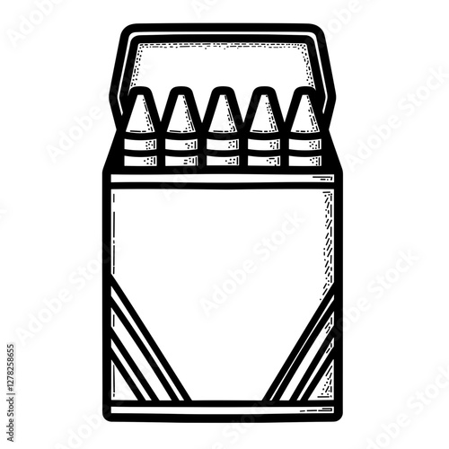 Open crayon box with neatly aligned crayons on white background, creativity