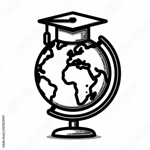 Globe with graduation cap symbolizes education and achievement, learning