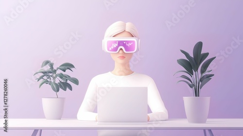 Remote office setup with augmented reality glasses home workspace digital interaction modern technology focused perspective