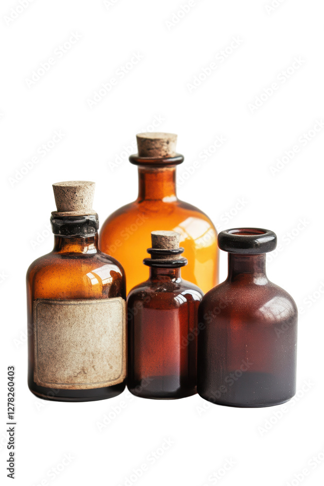 Isolated Assortment of Brown Apothecary Bottles Isolated Assortment of Brown Apothecary Bottles