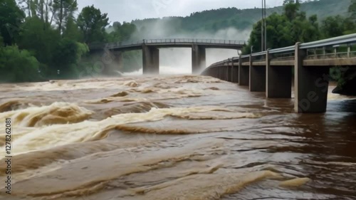 Wallpaper Mural Turbulent River Water Flowing Under Bridge During Rainy Weather Torontodigital.ca