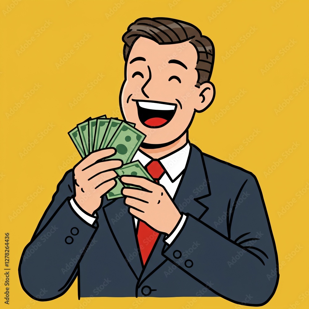 Happy businessman with money illustration Happy businessman with money illustration
