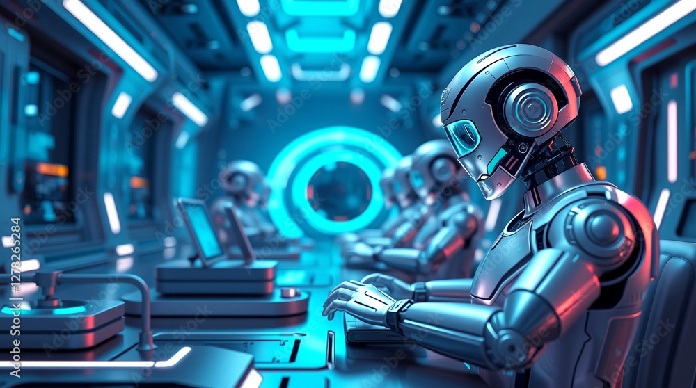 Fototapeta premium 3D rendering of AI systems processing data in virtual space – Generative AI 