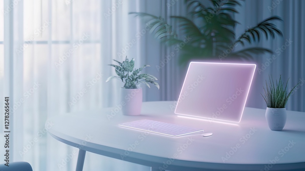 Futuristic workspace design showcasing smart tech tools home office digital concept modern ambiance minimalistic view Futuristic workspace design showcasing smart tech tools home office digital concept modern ambiance minimalistic view