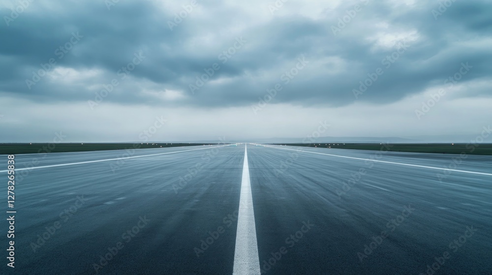 Fototapeta premium Endless road stretches under dramatic sky, reflecting sense of s