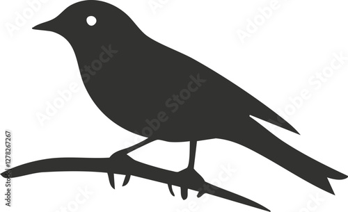 Silhouette of a bird perched on a branch in black and white.