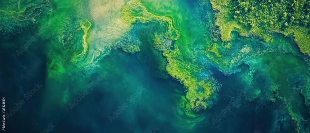 Aerial View of Lush Green Vegetation and Turquoise Water Creating a Stunning Natural Abstract Pattern Landscape Aerial View of Lush Green Vegetation and Turquoise Water Creating a Stunning Natural Abstract Pattern Landscape