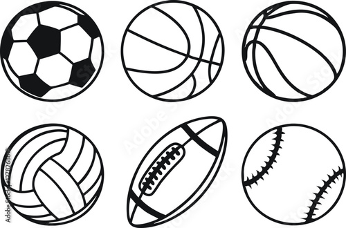 Sport balls set. Ball icons. Balls for Football, Soccer, Basketball, Tennis, Baseball, Volleyball. Vector illustration