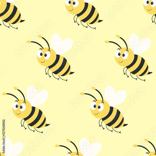 Seamless pattern with bees on a yellow background