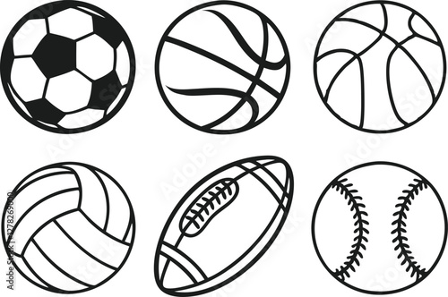 Sport balls set. Ball icons. Balls for Football, Soccer, Basketball, Tennis, Baseball, Volleyball. Vector illustration