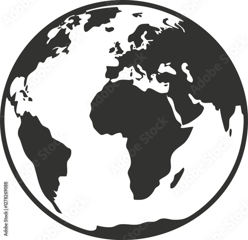 Black and white silhouette of a globe showing continents.