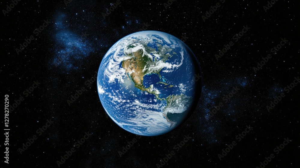 Obraz premium A Stunning View of Earth from Space: A Vibrant and Diverse Planet Showcasing Its Majestic Oceans and Continents in the Vastness of the Universe