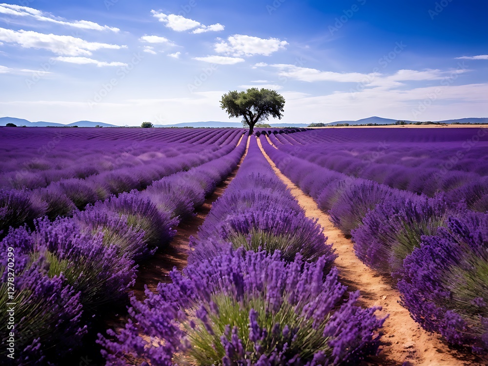 Obraz premium Lavender Field with a Solitary Tree