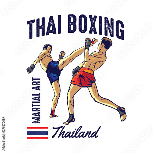 Muay Thai boxing martial art vector illustration, perfect for t shirt design and martial art training club logo design