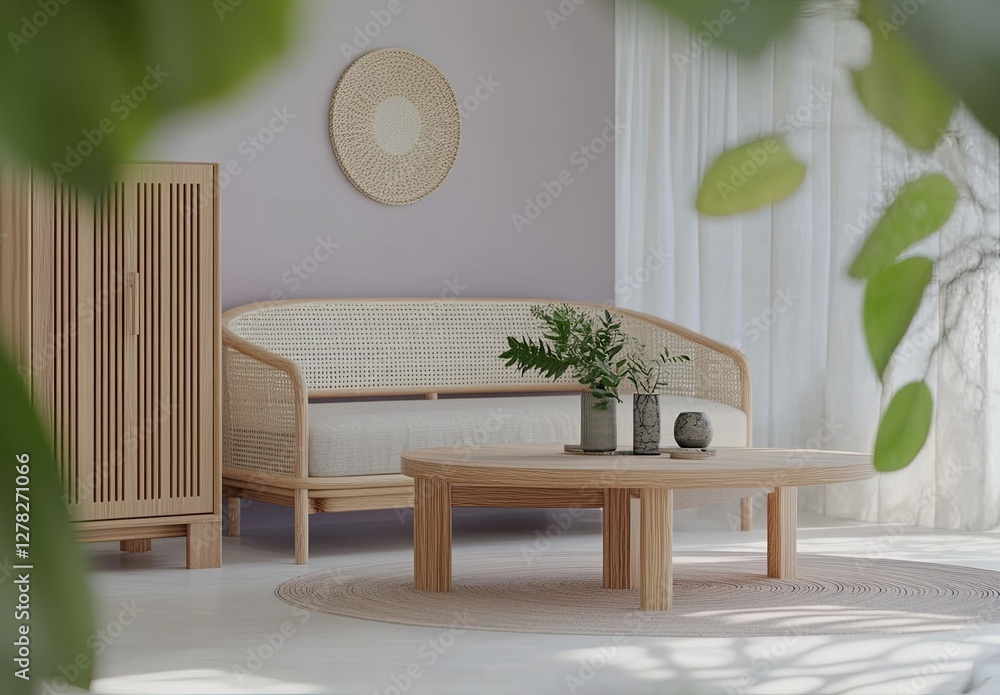Light Wood Living Room Furniture Arrangement With Plants Light Wood Living Room Furniture Arrangement With Plants
