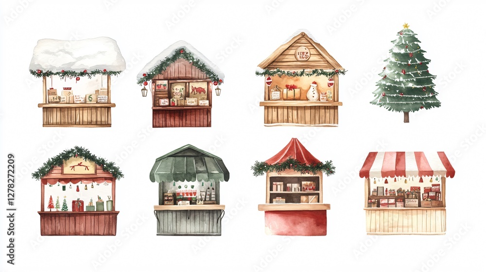 Christmas Watercolor Illustrations with Hand-Drawn Nine Charmers Christmas Watercolor Illustrations with Hand-Drawn Nine Charmers