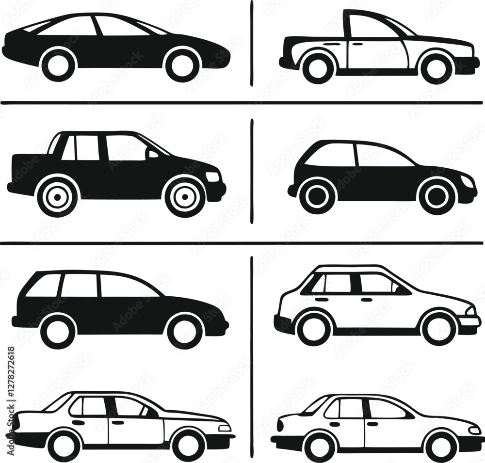 Different cars icons collection. Vector illustration Different cars icons collection. Vector illustration