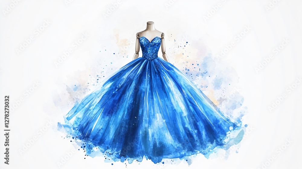 Obraz premium Watercolor Blue Ball Gown for Special Occasions