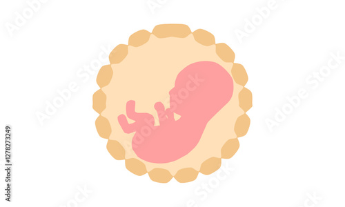 A light pink baby in a circular cream-colored circle with a dark cream-colored serrated border on a white background - vector 