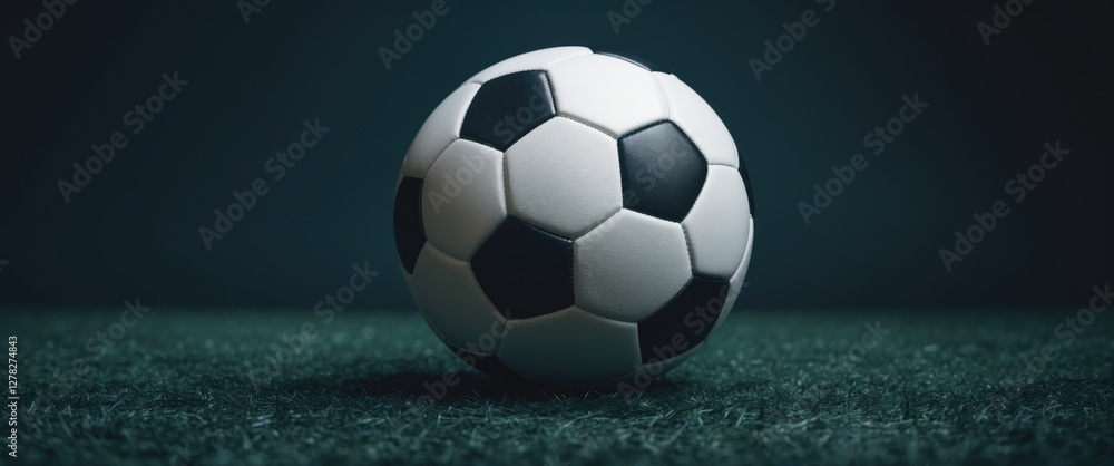Fototapeta premium Soccer Ball Close Up on Dark Background Ideal for Football Themes with Text Space for Promotions or Advertisements