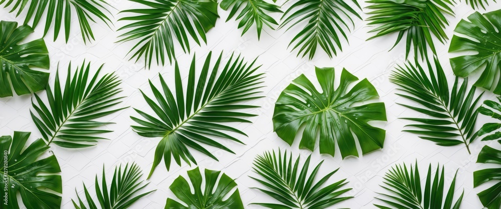 Tropical Palm Leaves Pattern on White Background for Summer Design Concepts with Space for Text and Creative Projects Tropical Palm Leaves Pattern on White Background for Summer Design Concepts with Space for Text and Creative Projects