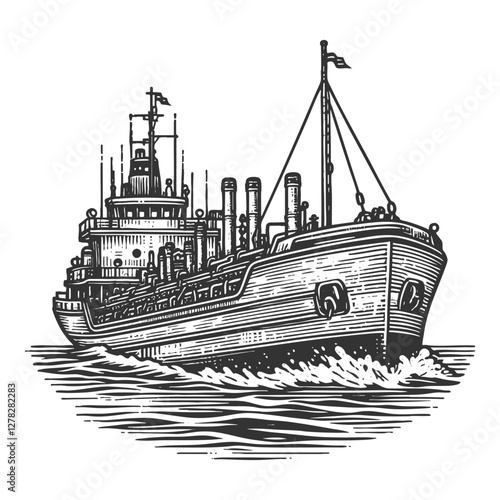 Large Cargo Ship Sailing on Ocean Waves vector