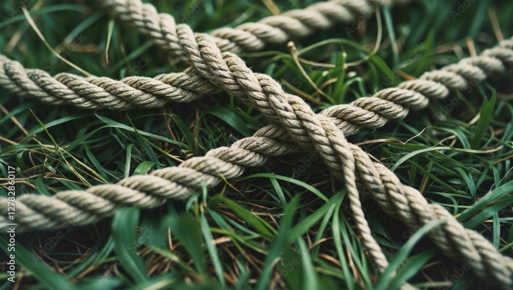 Ropes Entwined on Lush Green Grass Providing Space for Customizable Text or Message Ropes Entwined on Lush Green Grass Providing Space for Customizable Text or Message