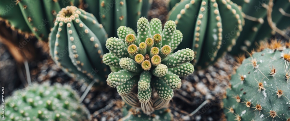 Vibrant Close-up of Unique Cactus Variety Showcasing Texture and Detail with Space for Overlay Text Ideal for Nature-Themed Designs Vibrant Close-up of Unique Cactus Variety Showcasing Texture and Detail with Space for Overlay Text Ideal for Nature-Themed Designs