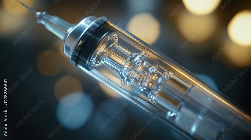 Naklejka premium syringe with a vaccine inside, showing clear, detailed reflections as a symbol of protection against disease