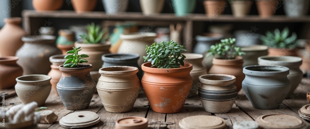 Recycled Clay Pots with Succulents on Wooden Table for Eco-Friendly Crafting Ideas and Upcycling Inspiration with Blank Text Space Recycled Clay Pots with Succulents on Wooden Table for Eco-Friendly Crafting Ideas and Upcycling Inspiration with Blank Text Space