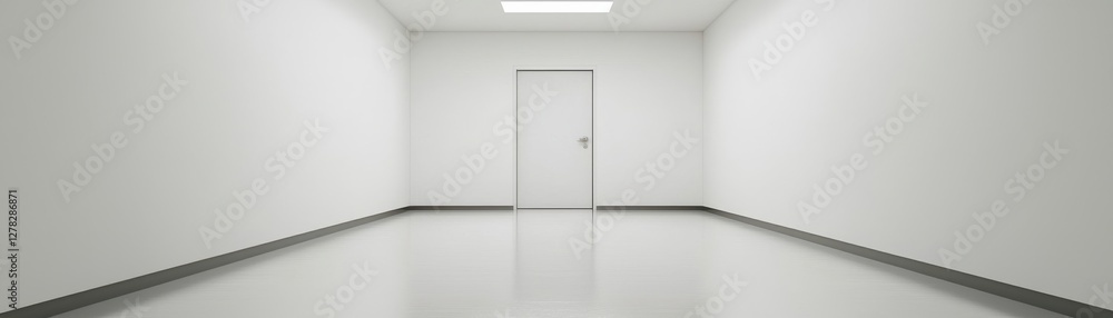 Minimalist White Room with Door and Bright Light in Ceiling for Modern Interior Design Concepts Minimalist White Room with Door and Bright Light in Ceiling for Modern Interior Design Concepts
