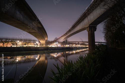 Bridges across a concrete island in Paris' suburbs.