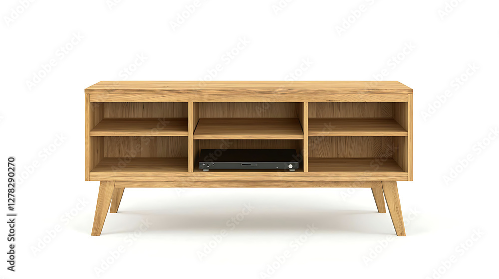 Minimalist Wooden TV Stand with Open Shelving and Light Oak Finish