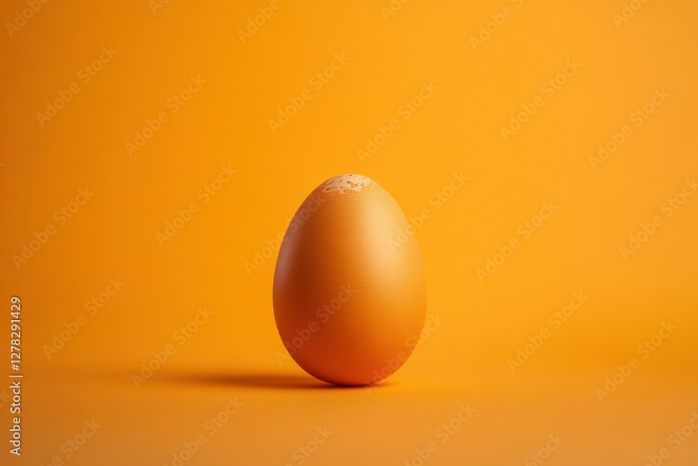 A single brown egg stands centered against an orange background A single brown egg stands centered against an orange background
