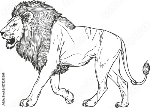 Detailed line drawing of a lion showcasing its majestic mane.