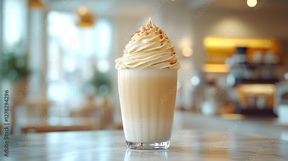 Delightful Creamy Vanilla Frappe on a Marble Table in a Cozy Minimalistic Coffee Shop Ambiance Delightful Creamy Vanilla Frappe on a Marble Table in a Cozy Minimalistic Coffee Shop Ambiance