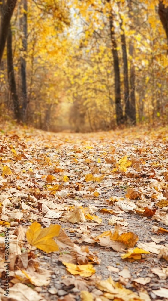 Autumn path in a golden forest; a walk through colorful trees; photo use nature Autumn path in a golden forest; a walk through colorful trees; photo use nature