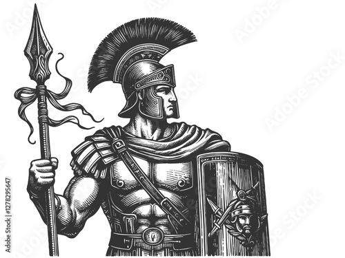 Ancient Roman Warrior with Spear and Shield vector