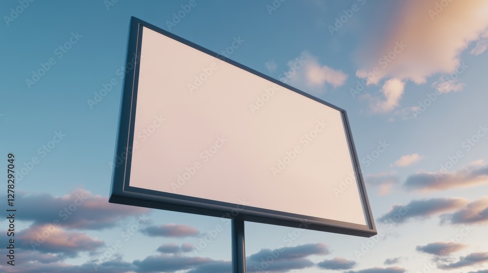 A blank billboard stands against a vibrant sky, showcasing a modern design with potential for advertising messages. A blank billboard stands against a vibrant sky, showcasing a modern design with potential for advertising messages.