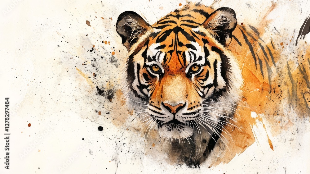 Obraz premium Majestic Tiger Portrait with Colorful Splashes of Paint