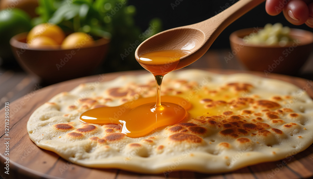 custom made wallpaper toronto digitalAgave syrup dripping onto warm tortilla, traditional cooking delight
