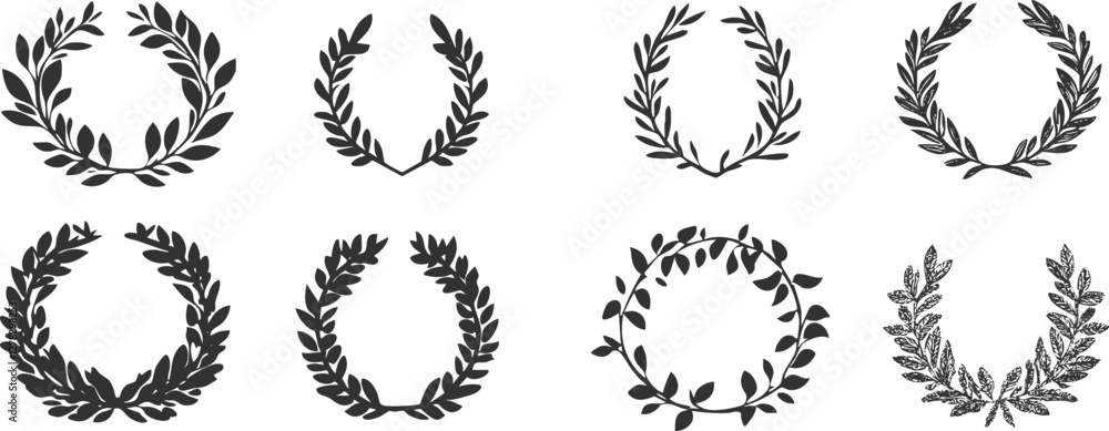 Set of laurel wreath illustrations symbolizing victory and achievement. Set of laurel wreath illustrations symbolizing victory and achievement.