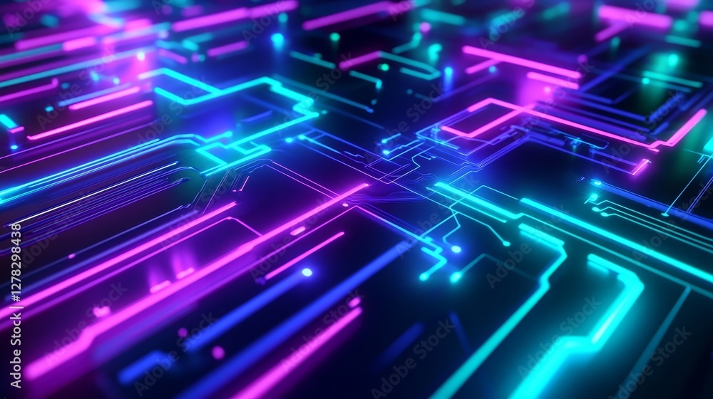 Vibrant neon gaming background with angular shapes and glowing circuit patterns in electric colors Vibrant neon gaming background with angular shapes and glowing circuit patterns in electric colors