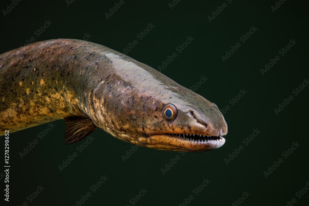 A detailed closeup reveals the intriguing features of an eel A detailed closeup reveals the intriguing features of an eel