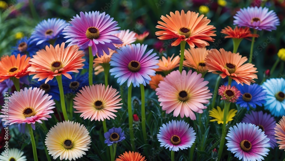Vibrant Gazania Flowers Displaying Radiant Daisy-Like Blooms in a Captivating Blend of Colors in a Lush Garden Setting Vibrant Gazania Flowers Displaying Radiant Daisy-Like Blooms in a Captivating Blend of Colors in a Lush Garden Setting
