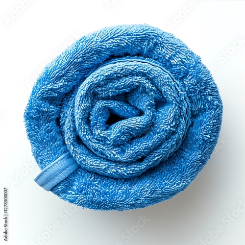 Rolled Blue Towel on White Background