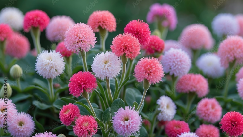 Colorful Gomphrena pulchella flowers in pink, white, and red hues blooming in a lush garden setting creating a vibrant floral display. Colorful Gomphrena pulchella flowers in pink, white, and red hues blooming in a lush garden setting creating a vibrant floral display.