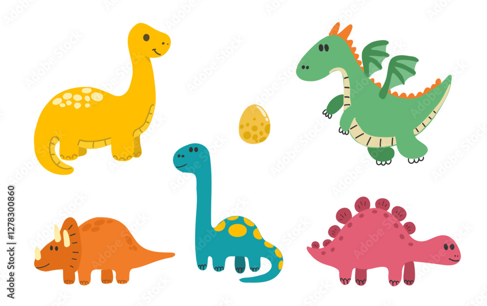 Naklejka premium Vector illustration of dinosaurs & egg pattern, blue, yellow, orange & Green